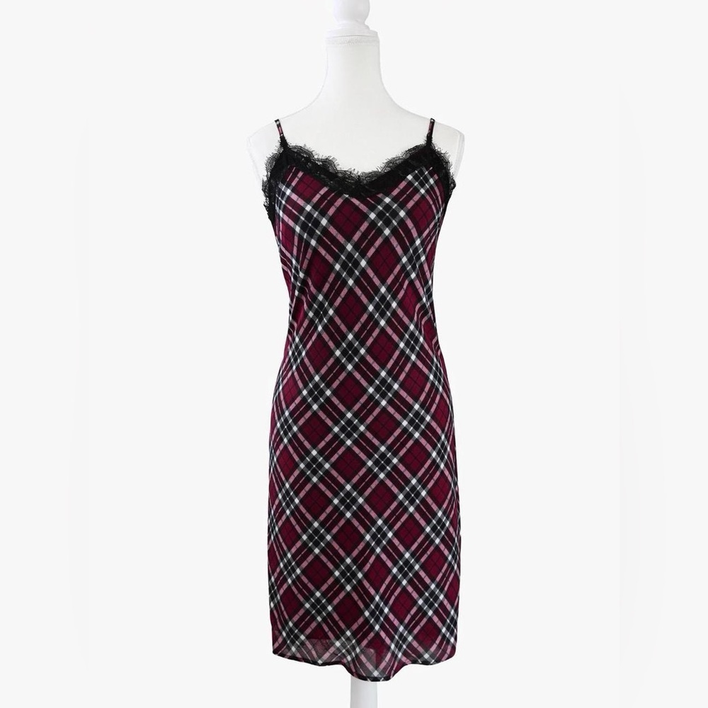Michael Michael Kors Red Plaid Lace Trim Slip Dress Size 0